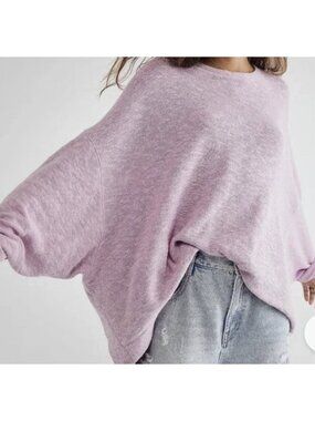 Free People Sweater Womens M Purple Come Again Tee Oversized Knit Sweater